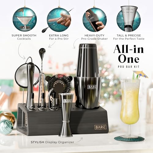 BARE BARREL® Mixology Bartender Kit Bar Set | 14-Piece Cocktail Shaker Set | Martini Barware Mixing Tools for Home Bartend...