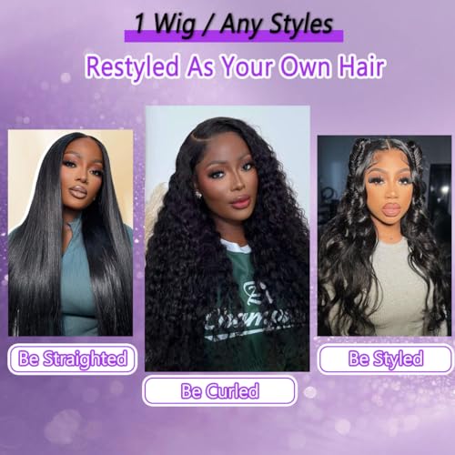 13x6 HD Lace Front Wigs Human Hair Body Wave Lace Frontal Wigs Pre Plucked 200 Density Glueless Wig 18 Inch Body Wave wig with Baby Hair Natural Black