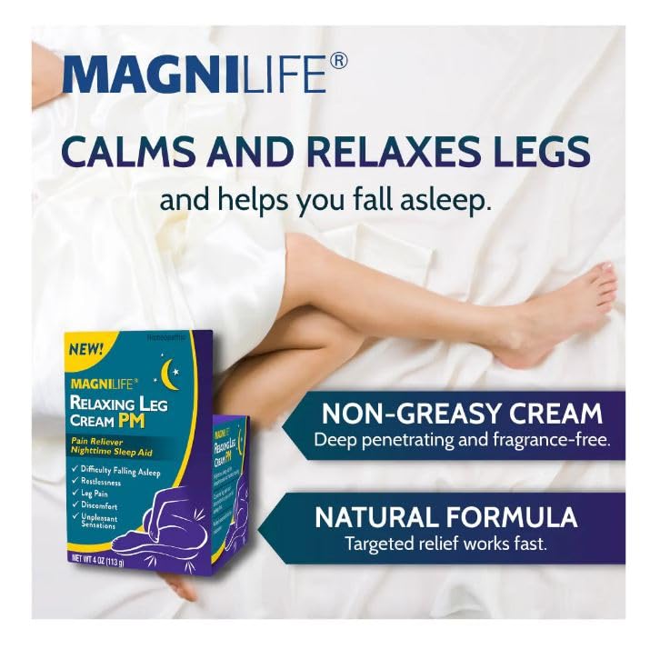 MagniLife Relaxing Leg Cream PM, Restless Legs, Deep Penetrating Topical for Pain, Naturally Soothe Cramping, Discomfort, and Tossing with Lavender and Magnesium (2 Pack-4oz Jars)