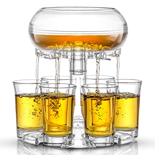 JoyJolt 6 Shot Glass Dispenser and Glass Set. 32oz Liquor Dispenser for Home Bar Accessories, Parties