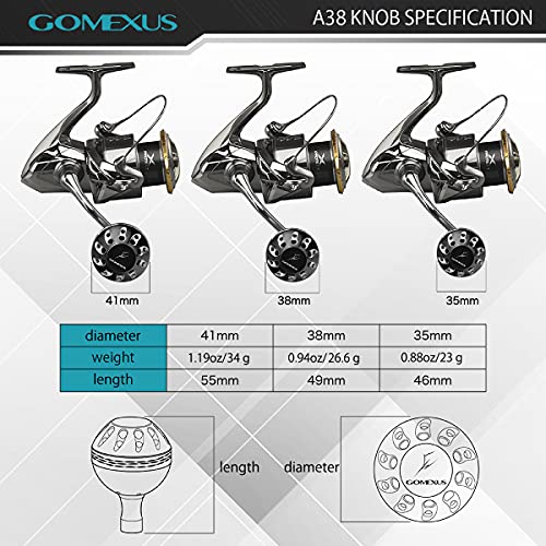 GOMEXUS Power Knob Compatible for Shimano Daiwa Penn Fishing Reel Handle Knob 38mm Metal with Shaft, Black Silver