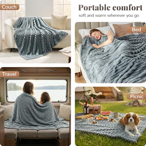 SUPRYNEX Gray Fleece Twin Size Blanket for Bed, Super Soft Cozy Blanket for Home Decor, Perfect Cozy Gifts for Women Men G...