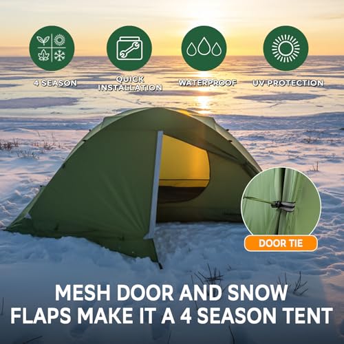 2-Person 4 Season Tent for Backpacking - Winter Waterproof Cold Weather Tent for Two Person, Easy Set Up Lightweight Shelt...