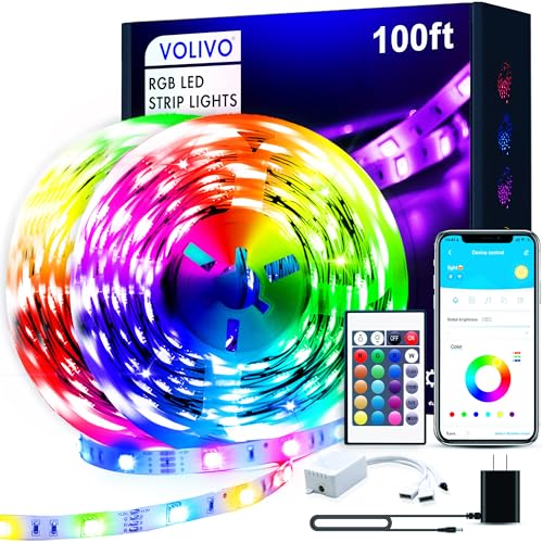 VOLIVO 100ft Led Strip Lights for Bedroom, Color Changing Led Light Strips Kit with 24 Keys IR Remote and Smart App Contro...