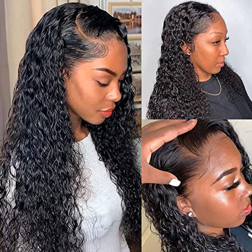HD 200% Density Natural Black Deep Wave Wigs Human Hair Real Full Large Lace Space 13X6 Natural Black Deep Wave Wigs Human Hair Pre Plucked For Black Women