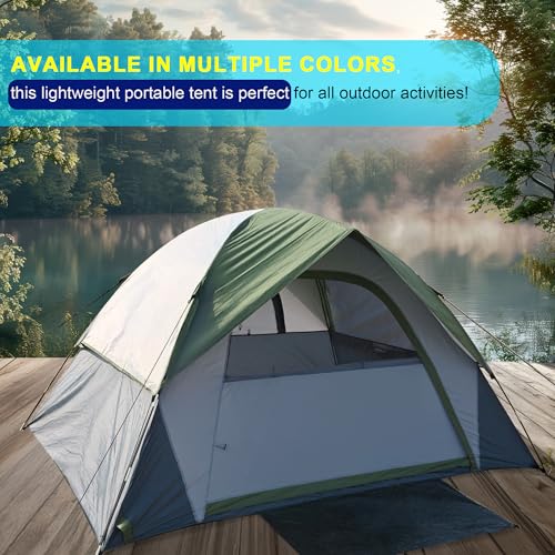 XL 4 Person Dome Camping Tent, Double Layer Waterproof, Removable Rain Fly, for Outdoor Hiking, Fishing