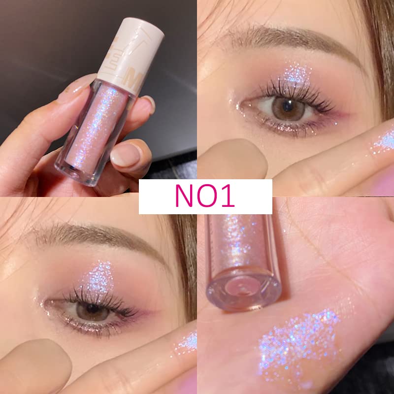Aolailiya 5pcs Liquid Glitter Eyeshadow set- Sparkling Metallic High Pigmented Glitter Eye Shadow Korean Crystals Makeup, ...