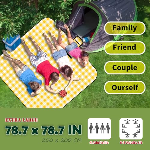 CUNCUI Picnic Outdoor Blankets, Extra Large 79x79in Beach Blanket, Thick 3-Layers Camping Waterproof Mat for Camp Hiking P...