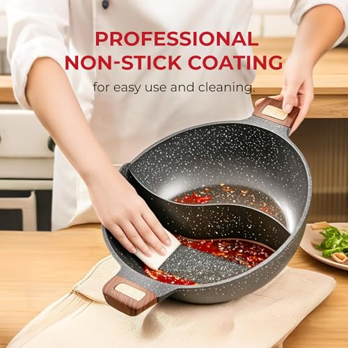 Rosewill 4.2QT Double Flavor Non-Sticking Shabu Shabu Hot Pot with Divider, 13 inch Divided Stockpot for Cooking, Hot Pot ...