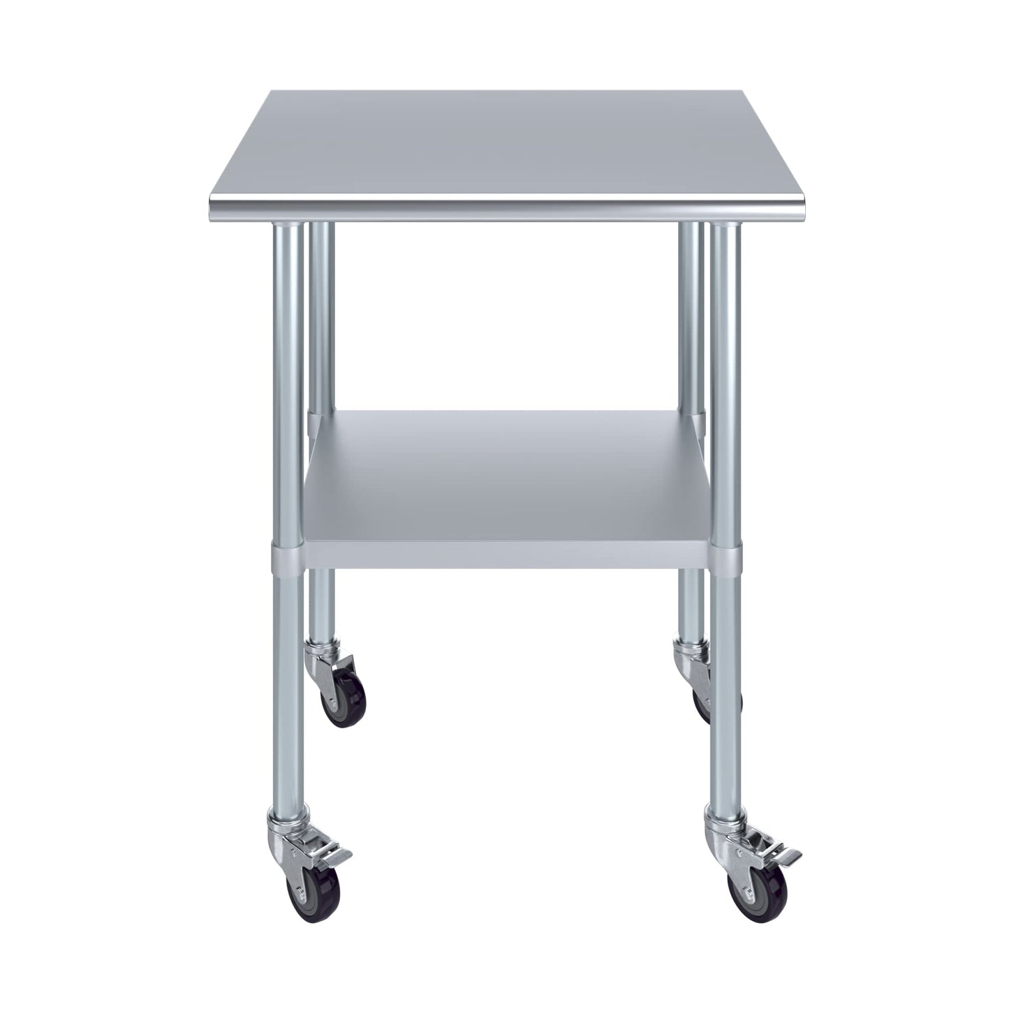 AmGood 24 in. x 30 in. Stainless Steel Work Table with Wheels | Metal Kitchen Food Prep Table | NSF