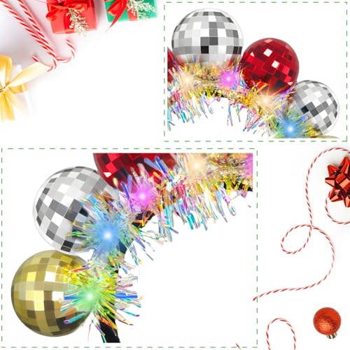 Asikkon New Year Light Up Disco Ball Headband LED Disco Headwear for Women Girl New Year Holiday Parties