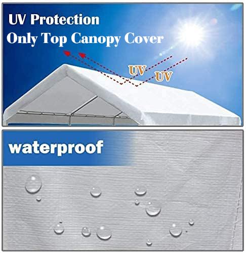 10'x20' Carport Replacement Top Canopy Cover for Car Garage Shelter Tent Party Tent with Ball Bungees White (Only Top Cove...