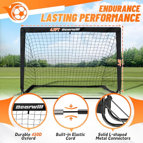 Bearwill Soccer Goal, Kids Soccer Goals for Backyard Set of 2, 4x3ft Portable Soccer Goal Pop Up Soccer Net, Kids Soccer N...