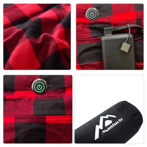 Mantuole Heated Sleeping Bag pad, Operated by 5V/2A USB Power Supply (Battery NOT Included). Black & Red Flannel.