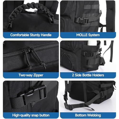 Tsrgsn Tactical Backpack for Men, Travel Gym Backpack with Shoe Compartment, Day Pack Large Sports HiKing Military Rucksac...