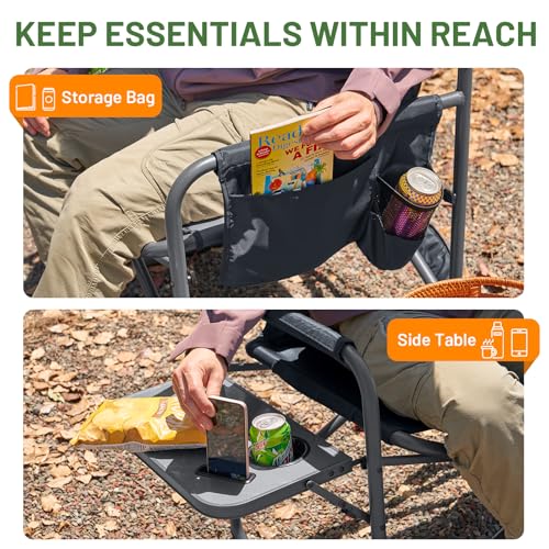 Timber Ridge XXL Extra Wide Foldable Directors Chair with Side Table, 500 lbs Heavy Duty Camping Chairs for Adults, Oversi...