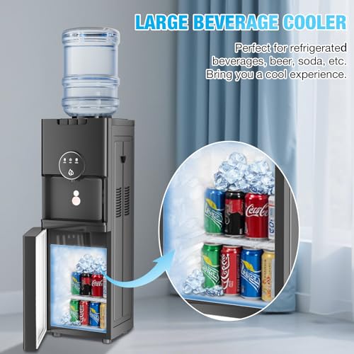 TABU Top Loading Water Cooler with 20CAN Beverage Cooler, Hot & Cold Water Dispenser, for 3 or 5 Gallon Bottle, with Anti-...