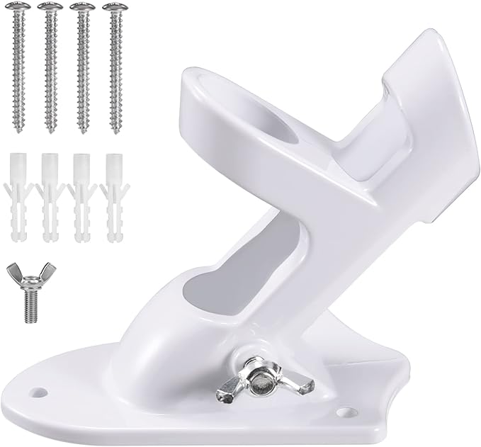 Flag Pole Holder Brackets, BONWIN 1" Flag Pole Mounting Bracket with Hardwares for House Wall Mount, 1" Inner Diameter, Two Positions & Aluminium Alloy, Rust Free Coated (White - 1 Pack)