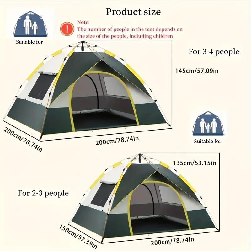 Automatic Instant Setup Camping Tent, 3-6 Person All-Season Tent with Dual Doors & Mesh Windows