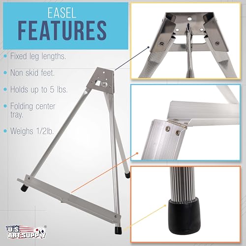 U.S. Art Supply 15" High Aluminum Tabletop Display Easel for Painting, Adjustable Folding Stand - Portable Art Easel for D...