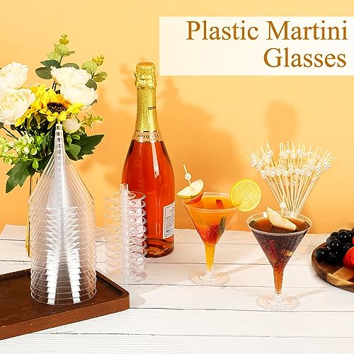 KesaPlan 50 Pack Plastic Martini Glasses Disposable Cocktail Glasses 6.5 oz with Cocktail sticks, Ice Cream Dessert Cups f...