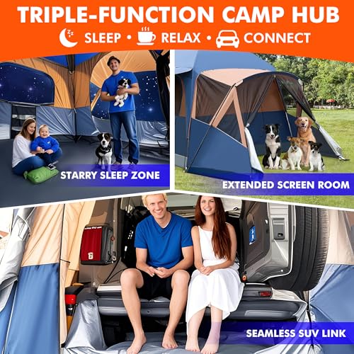 Eolzzi 4 Season Extra Large SUV Car Tent for Camping – Waterproof Windproof 5–10 Family Tent, PU3000 mm, Dual Doors with B...
