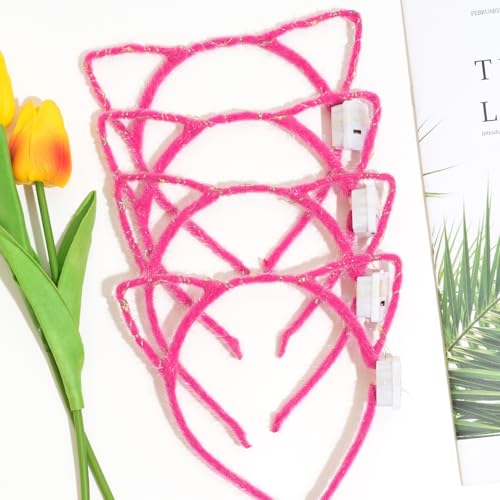 Jeffan 10 PCS Light Up Cat Ears Headband, LED Cute Cat Head Accessories for Women Christmas Halloween Party Supplies