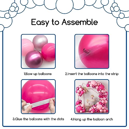 COKAOBE Pink Balloons Garlands Arch Kit, 124pcs Hot Pink Pastel Pink Metallic Magenta Latex Balloons for Wedding Engagemen...