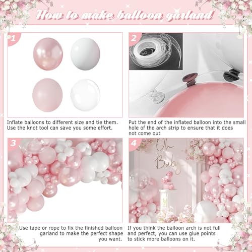 Pink Balloon Arch Kit 108Pcs Double Stuffed Balloons Garland Including Pink Pearl White Macaron Pink Balloons Different Si...