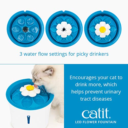 Catit LED Flower Fountain with Triple Action Filter, Cat Drinking Water Fountain, 3 L