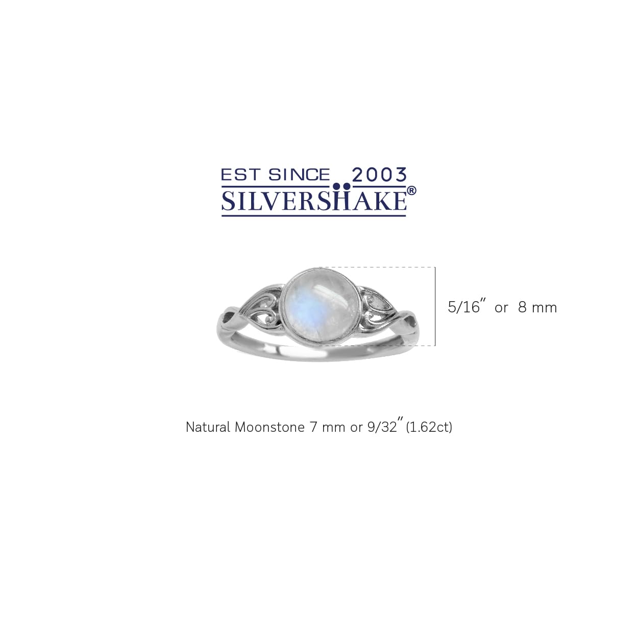 Silvershake 7mm Natural Moonstone 925 Sterling Silver Victorian Style Solitaire Ring Size 10.5