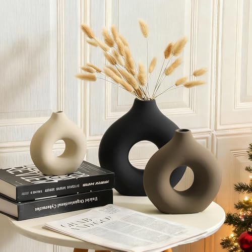 Vanselia Ceramic Vase Home Table Decor - Flower Vases Set of 3 Small Living Room Centerpiece Decorations for Shelf Bedroom...