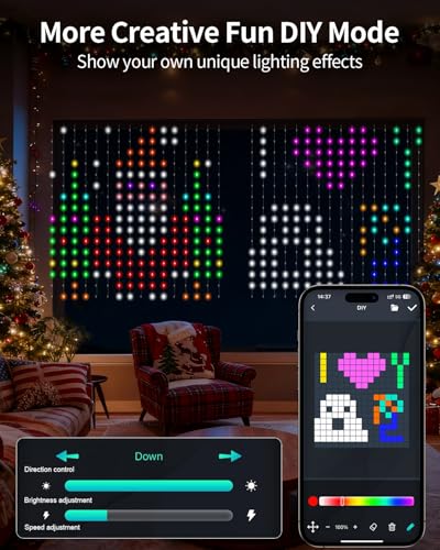 openRGB Smart Curtain Lights, LED Color Changing Curtain Lights, Dynamic DIY String Lights 7.9x7.9FT, App & Remote Control...