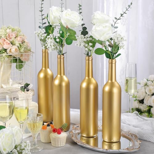 Wavwavw 30 Pcs 6 Set Gold Vase Flower Centerpieces for Wedding Table Glass Wine Bottle Flower Vase Candle Holder with Arti...