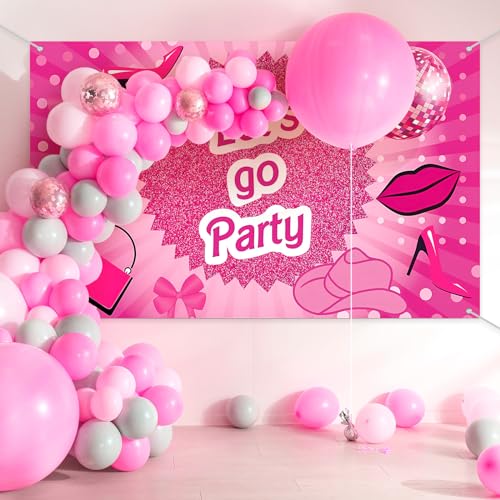 Hot Pink Let's Go Party Banner,Pink Photo Booth Props,Princess Birthday Backdrop,Pink Background Backdrop Bachelorette Par...