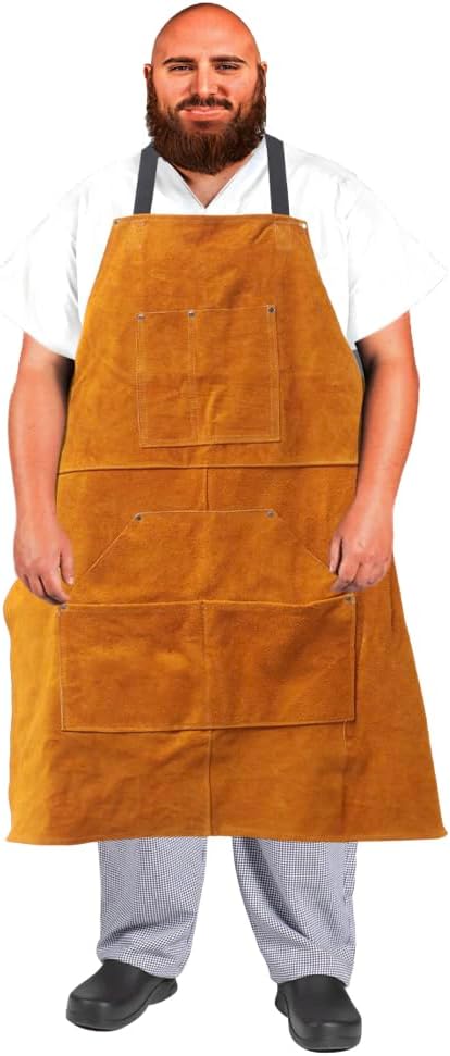 Urby Big and Tall Plus Size Work Apron: Flame Resistant Leather Welding Apron, Wood and Workshop Canvas. Butcher Rubber.