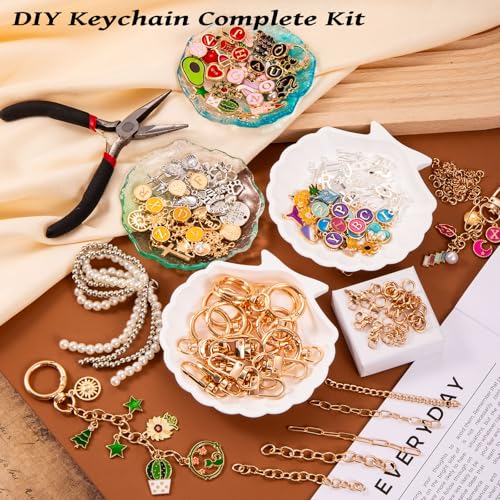 Wurosi 325Pcs Charms Lip Gloss Keychain Making Kit, Including 20 Keychain Clips 25 Extender Chain 118 Charms Jewelry Plie...