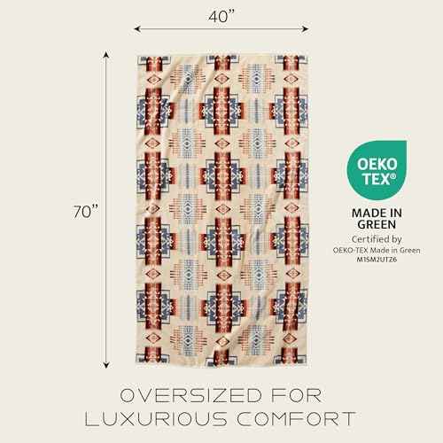 Pendleton Oversized Jacquard Spa Towels, 40 x 70 inches Bath Towels, 100% Cotton, Soft and Quick Dry for The Beach, Hot Tub, Pool - White Sands Tan