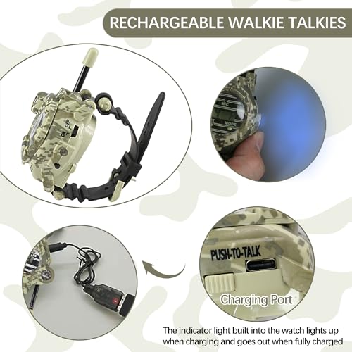 cxjoigxi Walkie Talkies for Kids Rechargeable, Spy Watch Army Toys, 7 in 1 Walkie Talkie Watches with Flashlight, Two-Way ...