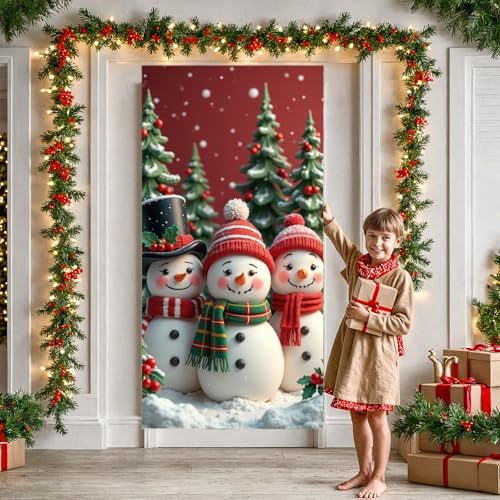 Christmas Door Cover Decorations Snowman Christmas Door Banner Sign Snowman Xmas Tree Snowflake Door Hanging Wall Banner P...