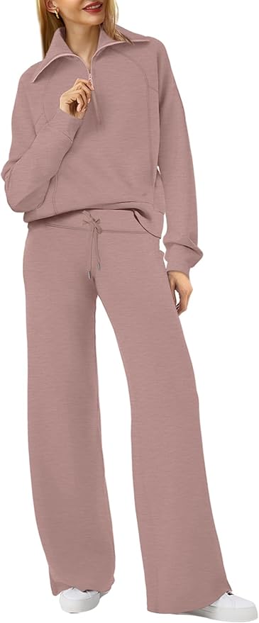 XIEERDUO Lounge Sets For Women 2025 Half Zip Sweatshirt And Wide Leg Sweatpant 2 Piece Outfits Sweatsuit Tracksuit