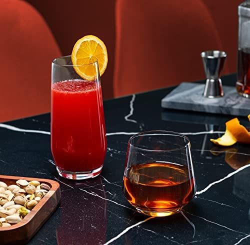 Le'raze Everyday Drinking Glasses Set of 8-4 Tall Highball Glass Cups & 4 Short Dof Drinking Glass, Kitchen Glasses for Co...