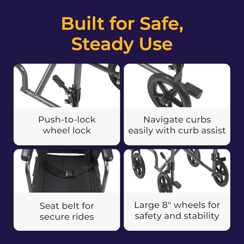 Drive Medical Lightweight Folding Transport Wheelchair - Reliable Mobility Support - Durable Steel Frame - Swing-Away Foot...