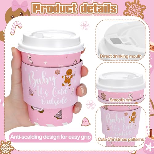 FoldTier 80 Packs Hot Chocolate Cups Bulk Hot Cocoa Bar Supplies Christmas Disposable Coffee Cups with Lids Sleeves 14 oz ...