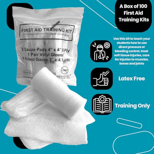 MCR Medical Box of 100 First Aid Training Kits, Basic