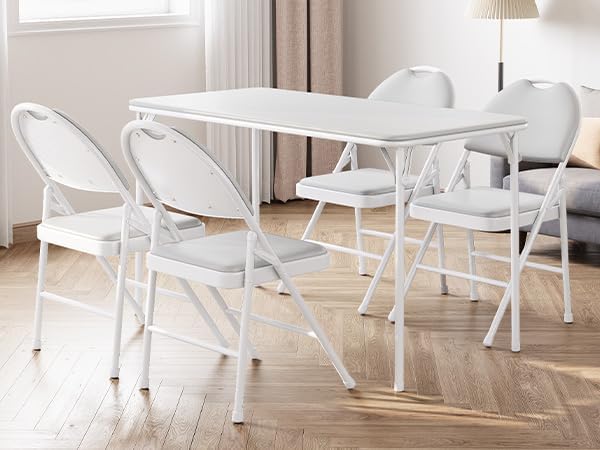 coucheta 5-Piece Rectangle Folding Table and Chairs Set, Foldable Portable Card Table and Chairs, Scratch & Stain Resistan...