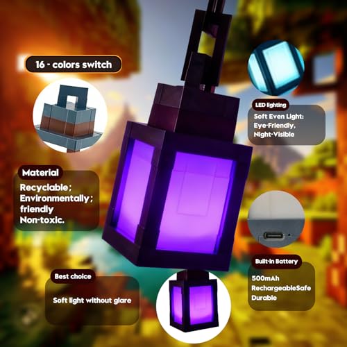 DBZ Pixelated Lantern Night Light, 16 Colors Rechargeable LED Light with Touch Switch & Remote Control, Retro Style Pixel ...