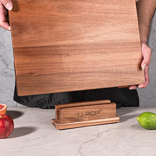 TJ POP Acacia Wood Cutting Board for Kitchen, Premium Wooden Chopping Board with Stand Organizer and Built-in Handle, 15.8...