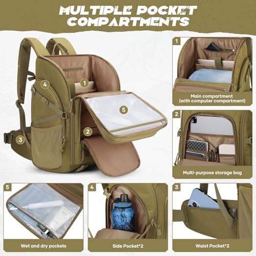Maelstrom Tactical Backpack for Men, Water Resistant 40L Military Backpack, for Hiking, Camping, Gym with Molle System (Kh...