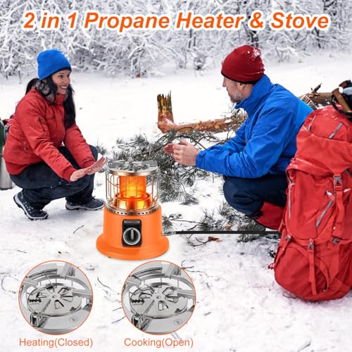 3000W 2 in 1 Portable Propane Heater Outdoor Heater Gas Stove Cooking Stove with Handle Pot Stand Gas Pipe for Patio RV Ca...